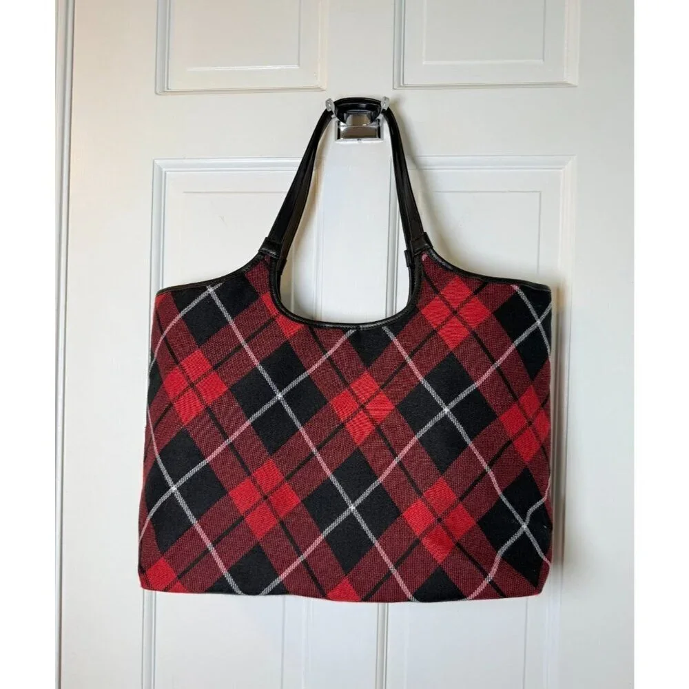 Victoria’s Secret Red & Black Tartan Plaid Tote Bag - Retired EUC